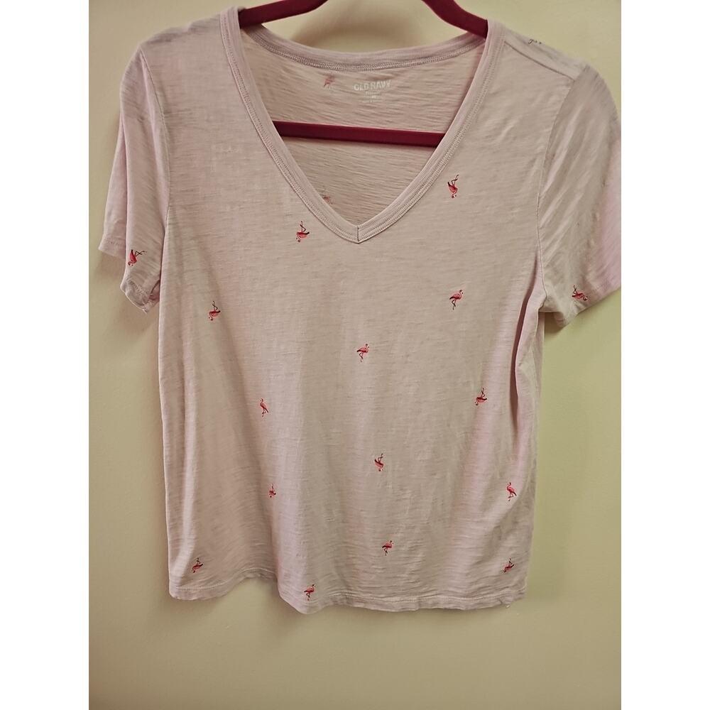 Old Navy Pink Flamingo V Neck Fitted T Shirt Size XS